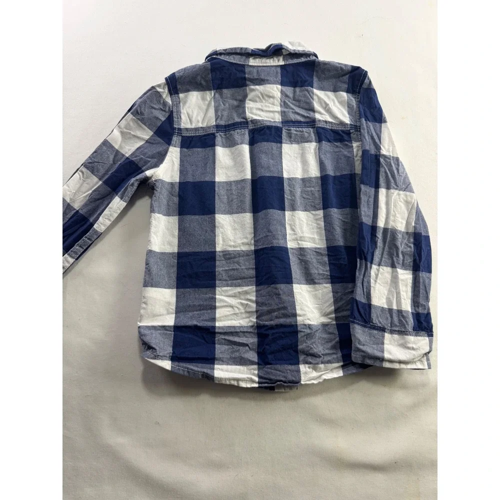 OshKosh‎ Bgosh Boys Navy Blue White Buffalo Plaid Button Down Shirt 3T
